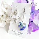 💠 June. ✵  煌めくリボンとハートの耳飾り  ピアス イヤリング  ドライフラワー  かすみ草  リボン アシンメトリー