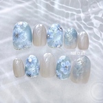 アクアフラワーネイル　　　- 水面　夏ネイル　浴衣　お花ネイル-