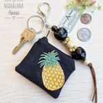 パイナップル刺繍＆プルメリアハワイコインケースキーホルダー