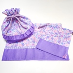 ♡cocecoco様専用♡ フラワー リボン パープル フリル付きお弁当袋 刺繍入り巾着袋 ランチョンマット 3点セット