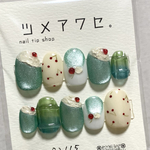 人気デザイン🌟レトロ喫茶クリームソーダ🍈🍹［ネイルチップ］メロンソーダ　アイスクリーム　キラキラ　マグネット　カフェ　うるうる　フルーツ