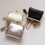 選べる牛革レザーのミニミニがま口の小銭入れ・小物入れ　BLACK/SILVER