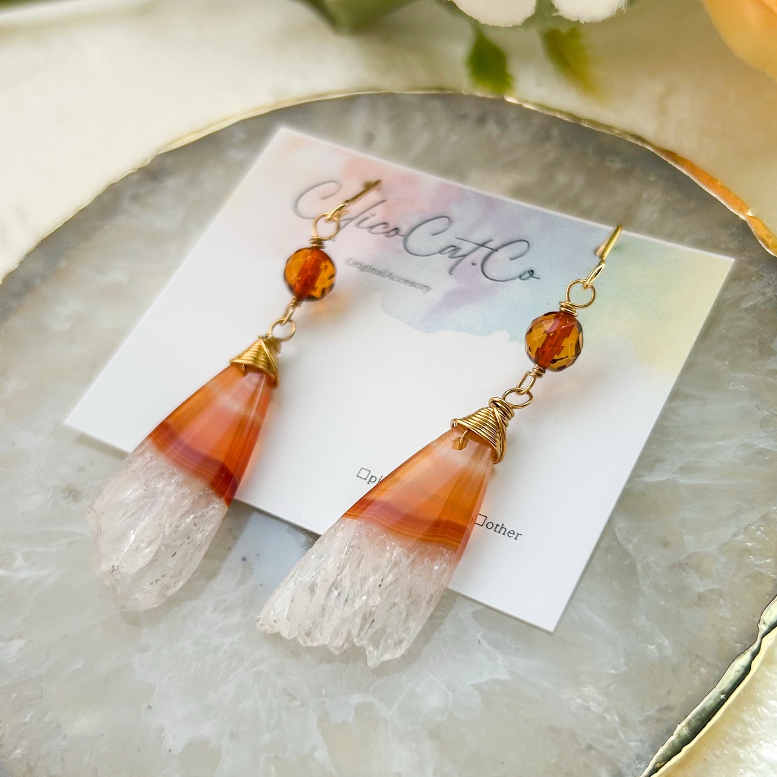 カーネリアンアゲート ドゥルージー ピアス 天然石 カーネリアン