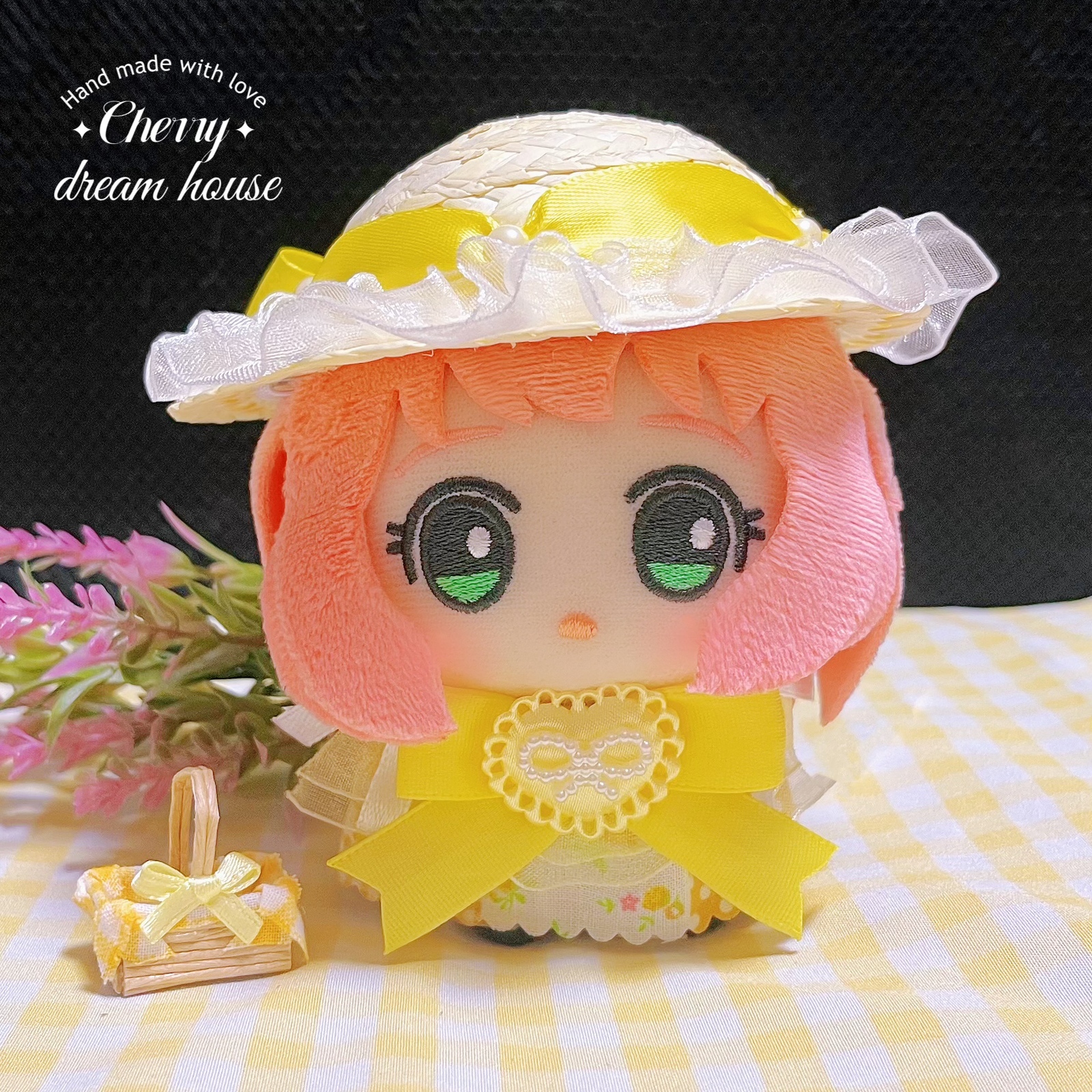 ぬい服　ちびぐるみ　ハンドメイド　いちご服セット ピンク 10㎝ ちびぐるみ にしぱぺ ぬい服 着ぐるみ 苺ボンネット ピンク