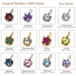 サージカルステンレス製 3mm or 4mm 誕生石 チャーム サージカルステンレス ネックレス ペンダント ピアスに！
