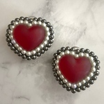 【モニター価格】ビーズ刺繍　ピアス・イヤリング　シアーハートRed×Black