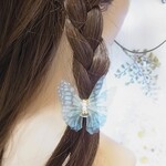 ベビー キッズ ヘアゴム  蝶々モチーフ 2個セット ブルーゴールド