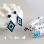 キット🍀ビーズステッチで作るネイティブ柄モチーフのピアス/イヤリング   シルバー/ブラック/ターコイズ