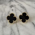 高品質　オニキス×ゴールド クローバー ピアス 
