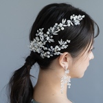 ◇送料無料◇2点セット　ヘアアクセサリー＆ピアスorイヤリング　シルバー　ヘッドドレス　ウェディング　ブライダル　前撮り　ロケ　