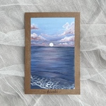 風景画 ポストカードサイズ 原画 海 空 雲 アクリル絵の具