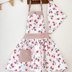 110～120cm子供用 エプロン&三角巾 (苺柄　白) 