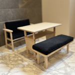 北欧デザインダイニングテーブル＆肘付き背もたれ付きソファ＆背もたれ無し　４点セット