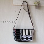 2way パッチワーク ショルダーバッグ＊クラッチバッグ帆布＊モノトーン＊本革ショルダー付