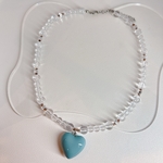 【popheart necklace ღ】  ミント × ブラウン　ハートビーズネックレス