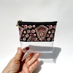 インド刺繍リボンのクリアポーチ　12cmファスナー使用