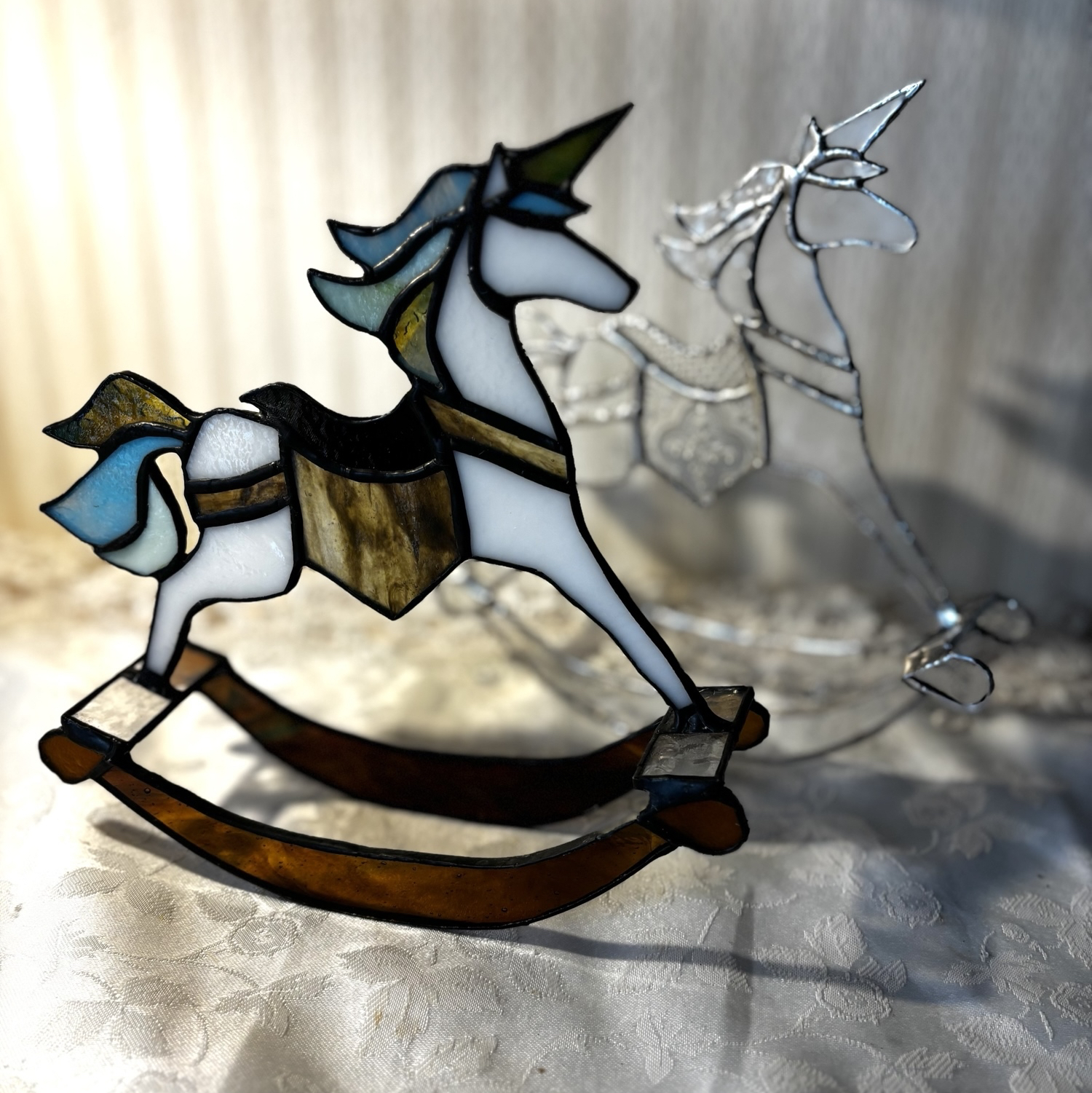 ステンドグラス Woodlands Unicorn ユニコーン グラスマスターズ ステンドグラス Unicorn ユニコーン青の大判 グラスマスターズ社