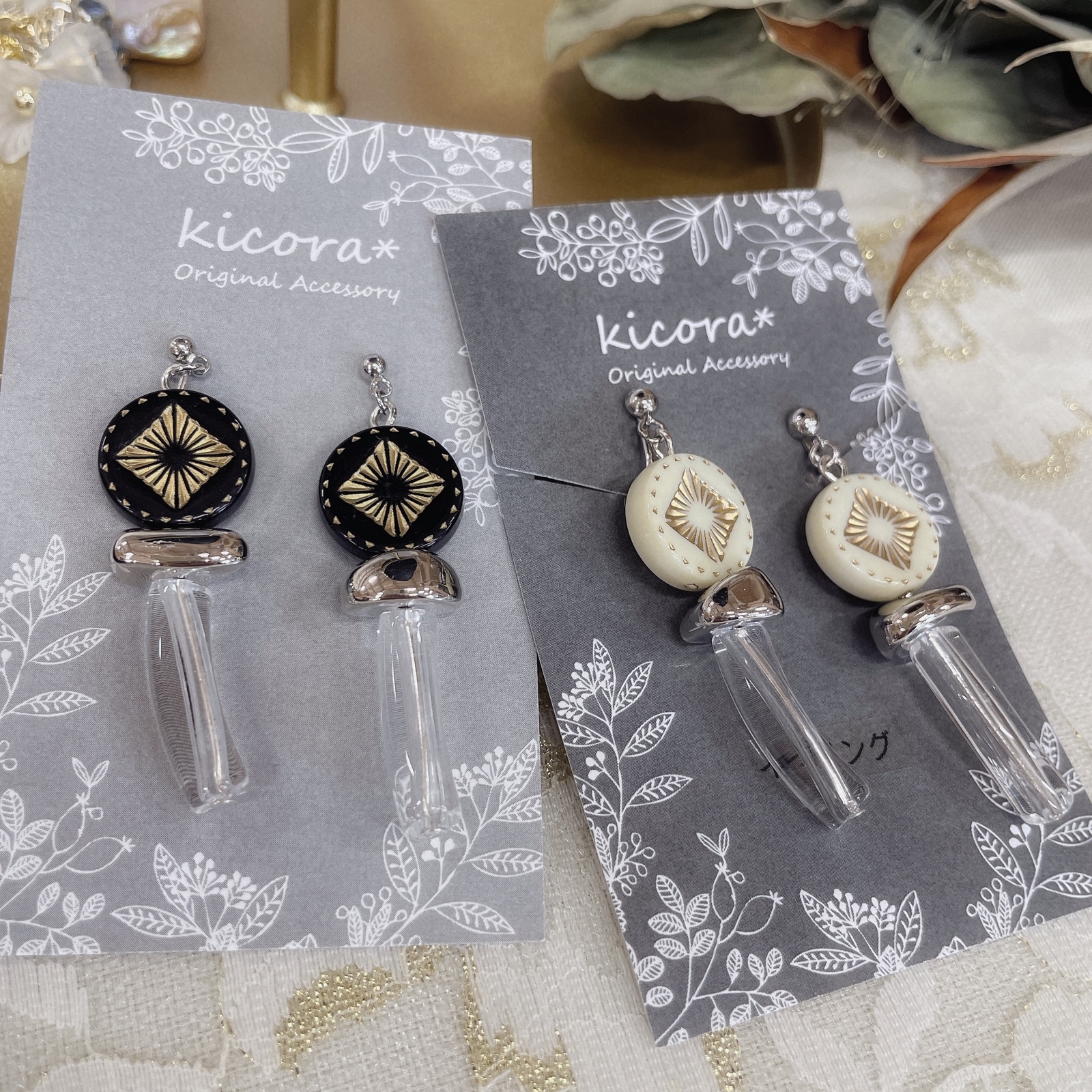 803 再販 シルバー クリア 氷 大ぶり ハンドメイド ピアス