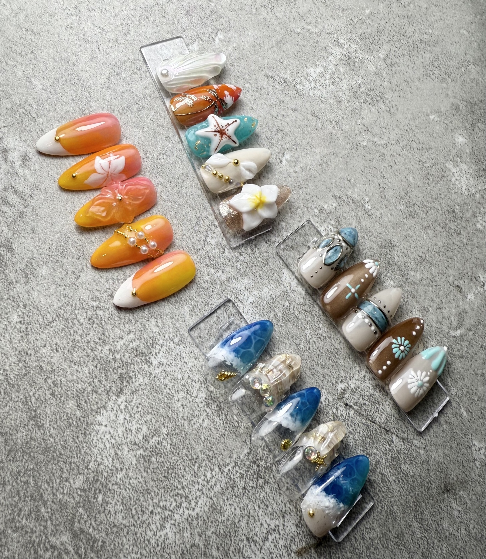 組み合わせ自由ネイルチップ 夏ネイル 海ネイル 砂浜 マーメイド 貝殻 人形 ボヘミアン ハワイアン エスニック ハイビスカス プルメリア トロピカル