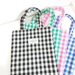 【ブラック】ギンガムチェック　お出かけお散歩　ぺたんこミニトートバッグ　サブバッグ