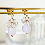 天然石キューブとしゃらしゃらビーズの揺れるピアス/イヤリング　- ラベンダー / ピンク- ✽ 爽やか　かわいい　紫　ピンク　華奢　清楚