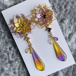 グラデ 芳月下美人 黄色×紫💛💜 揺れる ピアス イヤリング