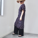 30%off●浴衣のフレア袖ワンピース（麻の葉文様・M）　着物リメイク