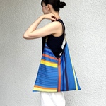 ＜フランスバスク織・マルチカラーストライプトート・ブルー②＞