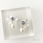【blue fleur perl 〜ﾌﾞﾙｰ ﾌﾙｰﾙ ﾊﾟｰﾙ〜】サムシングブルーの花びらパールピアス・イヤリング／ウェディング・ブライダル・結婚式・花嫁