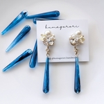 ブーケ×blue drop イヤリング　ピアス　ブライダルアクセサリー　紫陽花 ブルー　青　ドイツ製ビーズ　ビーズ　アクリル　海　クリア　　