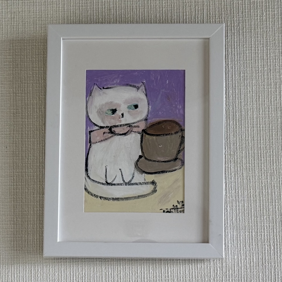 「波猫」　油絵　真作　原画　絵画　手描き bda4adcf5df382153134b501d06e6f