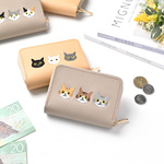お札が折れない コンパクトウォレット 【3匹の猫】 刺繍 本革 シュリンクレザー 猫 ミニ財布 ギフト A315I