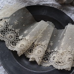フランス 65㎝ アンティーク刺繍レース C1058 エクリュ