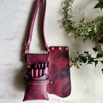 手染めレッド、ブラックマーブルの蓋付きコンパクトシザーケース　気まぐれお値引き中