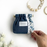 ふわっと夏色♡爽やかブルーの刺繍バネ口ポーチ＊小花×デニムでナチュラル可愛い＊小物入れ・プチギフトにも