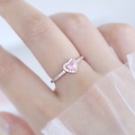 【ピンクゴールド/ジルコニアハートジュエルリング】華奢 誕生日 結婚式 ギフト ビジュー ピンクゴールド　ハート　梅雨　紫陽花　