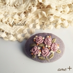 antique rose  刺繍ブローチピン