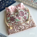28日(土)21時🕘〜販売✨new🌿インド刺繍リボン 華やか巾着✨ pink♡ 巾着袋 小物入れ　3,000円