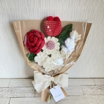 【色っぽレッド】赤　えらべる　花束　かぎ針編み　編み物　枯れない花　毛糸　プチギフト　花　フラワーギフト　プレゼント　チューリップ　インテリア　ウエディング　あみぐるみ　スワッグ　かぎ編み
