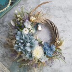 ⁿᵉʷ⚘.。Lune Bonheur＜ Juillet＞＊夏＊フラワーリース＊玄関リース＊アーティフィシャルフラワー＊リース＊ブルーリース＊ハーフリース結婚祝い＊玄関＊誕生日