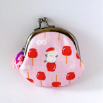 りんご飴とシマエナガ🍎斜めひねりのがまぐちポーチ👛がま口小銭入れ