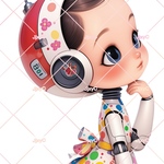 オリジナルステッカー　風変わり　ロボットガール　コラージュ素材　9枚セット