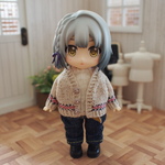 模様入りカーディガン【綿麻・紺と濃いピンク】❤︎handmade❤︎11cmドールサイズ