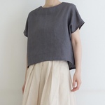 リネン100%後ろ下がりプルオーバー グレー