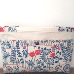 ●ファスナー付きバッグインバッグ　赤&ブルー草花柄