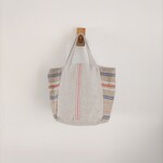 【SALE】リネン×チェコリネン　バケツトート　♪　ラインテープ　赤　麻
