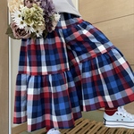 【人気♡定番】ギャザーたっぷりガウチョ☆赤✖️青ブロックチェック生地