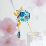 ❁紫陽花ブルーブーケ一本挿し簪大人かわいいつまみ細工アクセサリー❁和装髪飾り入学式卒業式七五三成人式小旅行*送料込み*