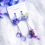 ピアス/イヤリング選択可 【 華猫/紫陽花  】handmade 和風 着物 和服 浴衣 花 フラワー あじさい 雨 フラワー ネコ イヤーカフ 