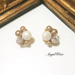 P106 人気再販·大人の冬色パールとビジューのイヤリング・ピアス 結婚式/お呼ばれ/ブライダル/ウェディング/クリスマス